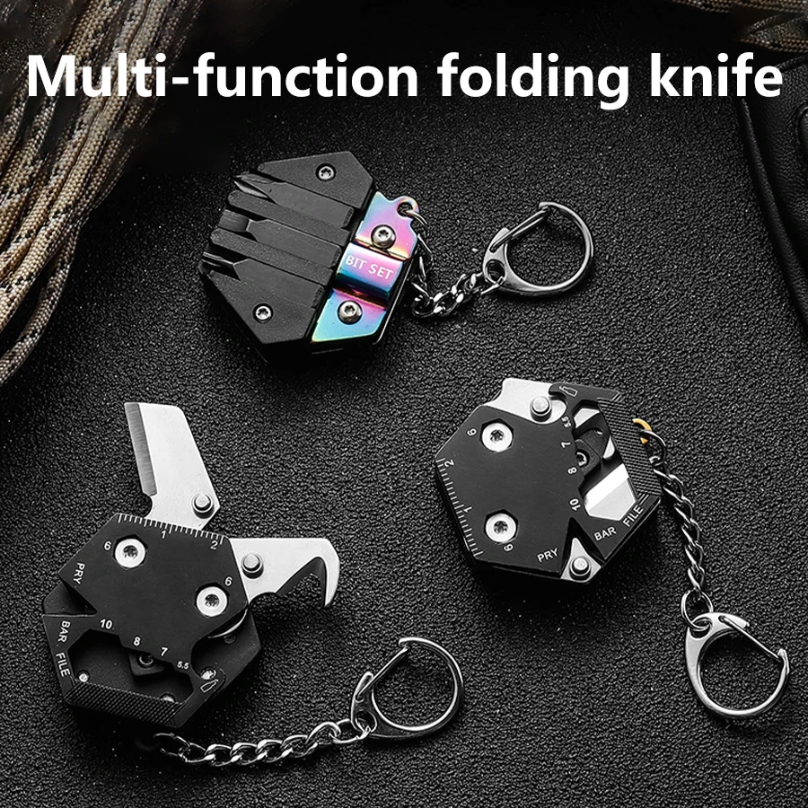 Pocket Fold Mini Knife Multifunctional Coin Knife Screwdriver Portable Keyring Keychain Outdoor Survival Knife Opener Small Tool