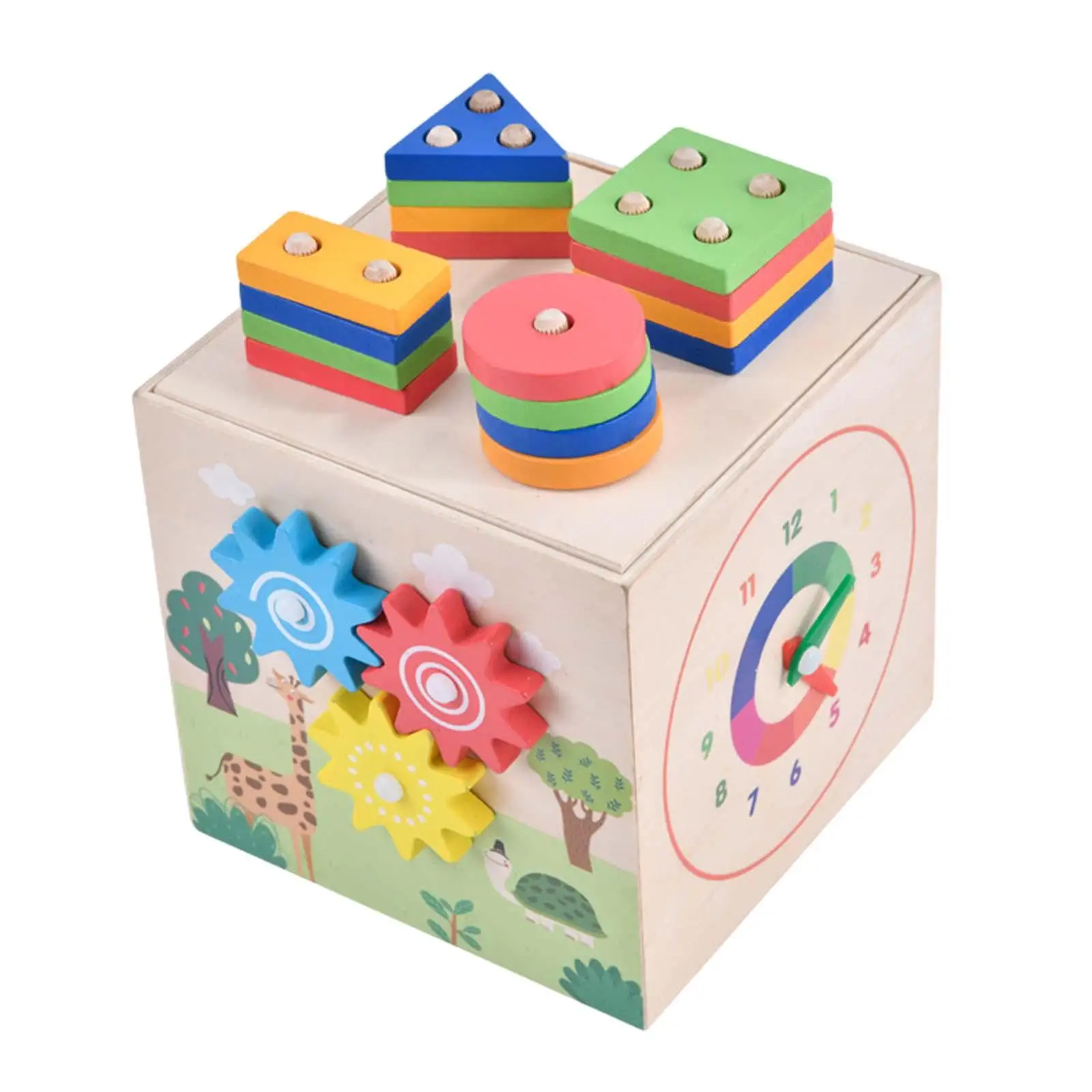 

Wooden Activity Busy Cube Color Number Recognition Educational Montessori Shape Blocks for Game Birthday Coordination Creativity