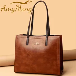 Bolso de mano Vintage de piel auténtica de 3 capas para mujer, bolsa grande e informal, de alta calidad, para ir de compras