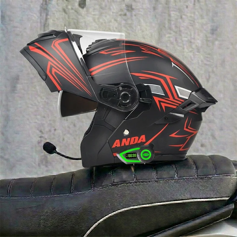 

New Flip up Helmet Big Spoiler ABS With Blue Tooth Dual Visor Cotton Lining 1 Year Warranty All Seasons AD Factory Wholesale