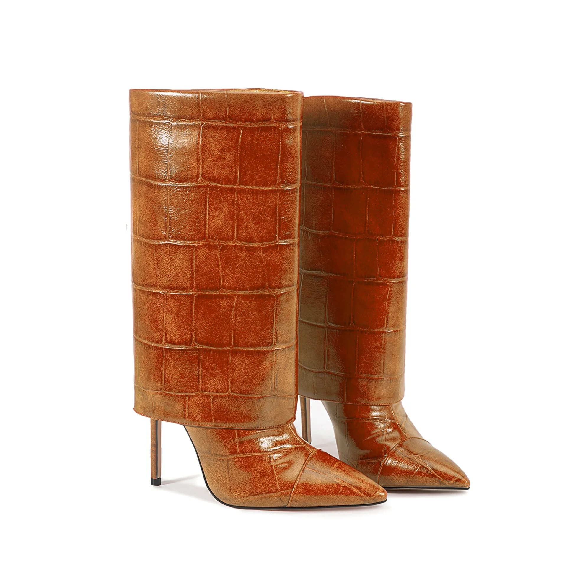 

Autumn and Winter Women's Pointed Slim High-heeled Skirt Boots, Fashionable Stone Patterned 35-46 Plus Size Women's Short Boots