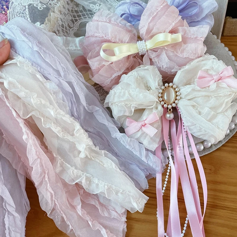 10Meters Lolita Ruffle Lace Ribbon Wide Chiffon Cotton Trim HairBow Headdress Headband Clips Material Cosplay Accessories Tape