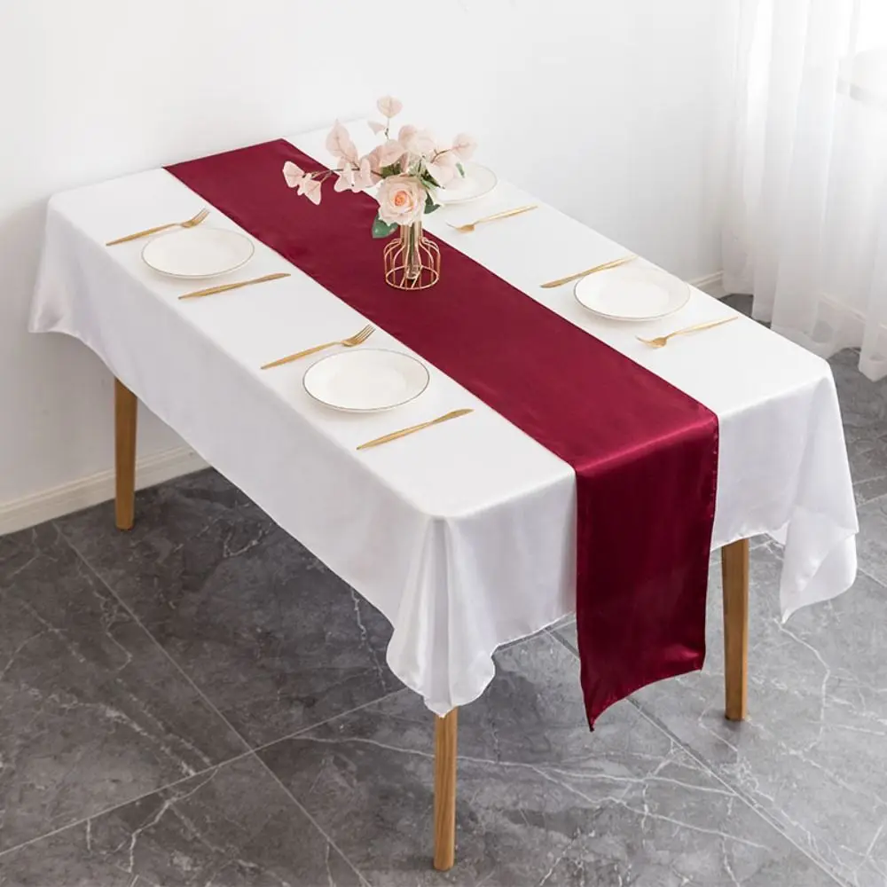 Luxury Solid Color Satin Table Runner Party Supply 275CM Table Cover Smooth Tablecloth Table Decoration