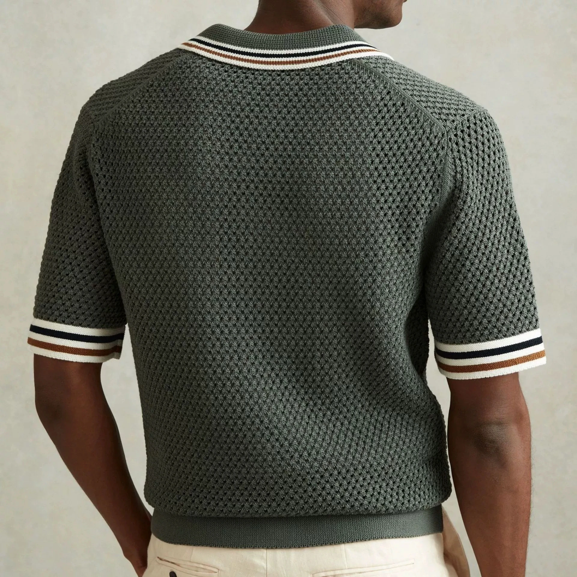 Men's clothing European and American summer luxury fashion new item hollowed out collar knitted cardigan casual polo shirt men's - Image 4