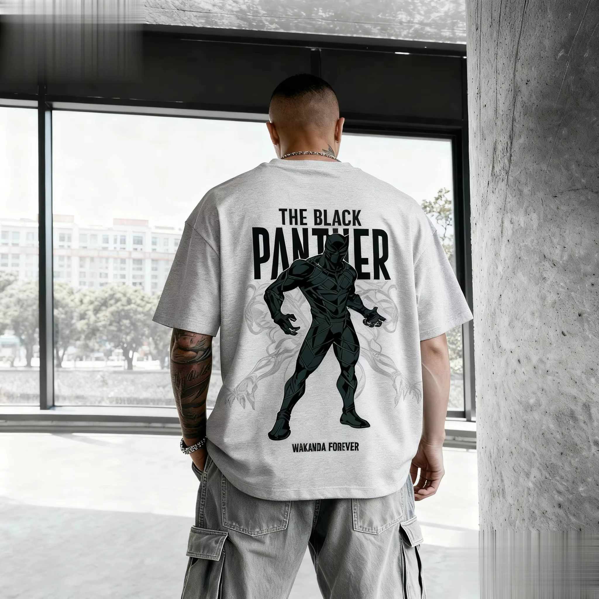 تي شيرت مارفل بلاك بانثر واكاندا للأبد جرافيك تي شيرت رجالي بأكمام قصيرة مطبوع عليه خارقة ملابس غير رسمية تي شيرت صيفي عصري #6