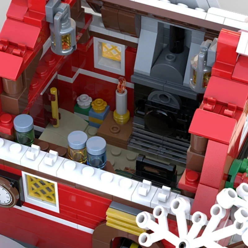 MOC-Blocos de Construção Modular City Street View, Presente do Dia de Natal, Modelo DIY, Tecnologia Montagem de Tijolos, Oficina do Papai Noel