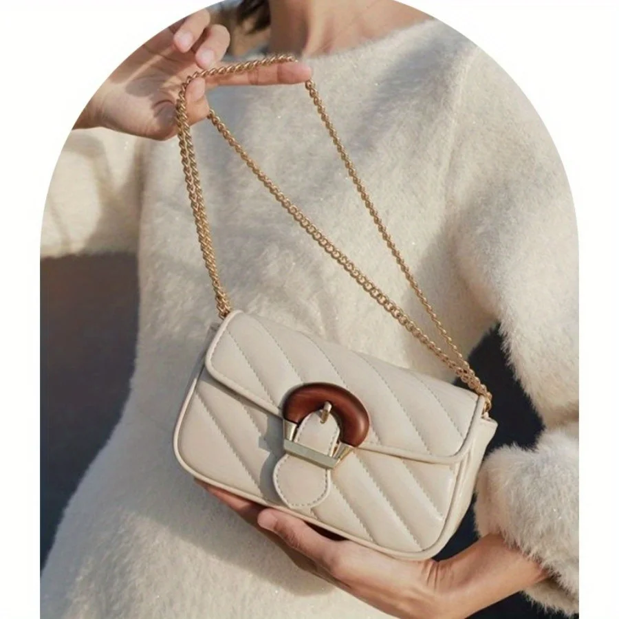 

Трендовая текстура, сумка через плечо с вышивкой нитью и цепочкой, новинка 2025, повседневная женская высококачественная маленькая сумка в стиле ретро, сумка на плечо