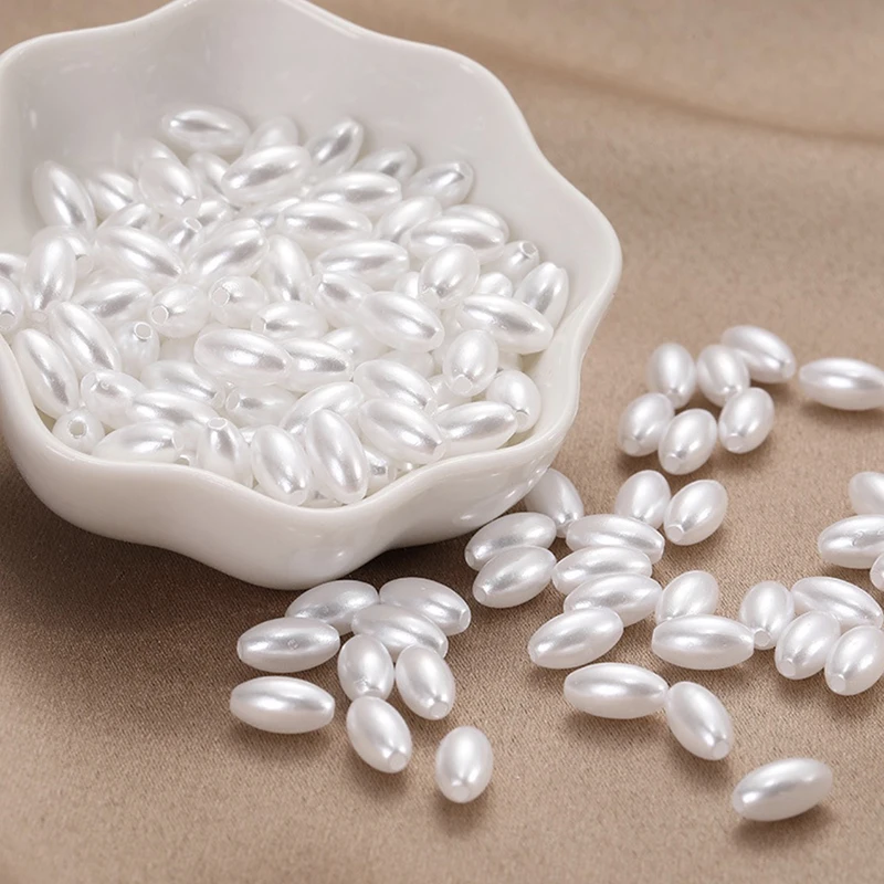 BASEHOME 200pcs/lot 4x8mm Rice Shape White Imitation Pearls Beads Crafts Decoration for DIY Bracelets Necklaces Jewelry