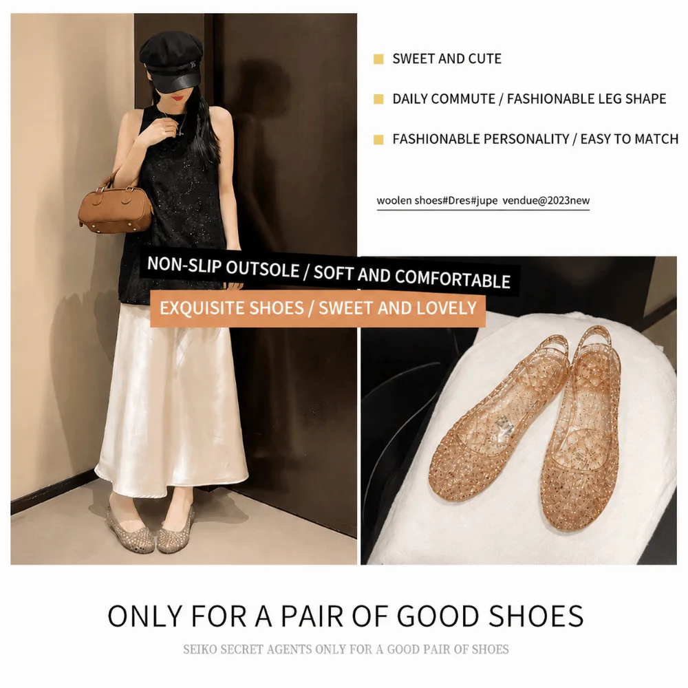 Crystal Transparent Sandals Footwear Breathable Hollow Fish Mouth Hollow Slip Shoe Closed Toe Light Flat Plastic Foot Gear view 6