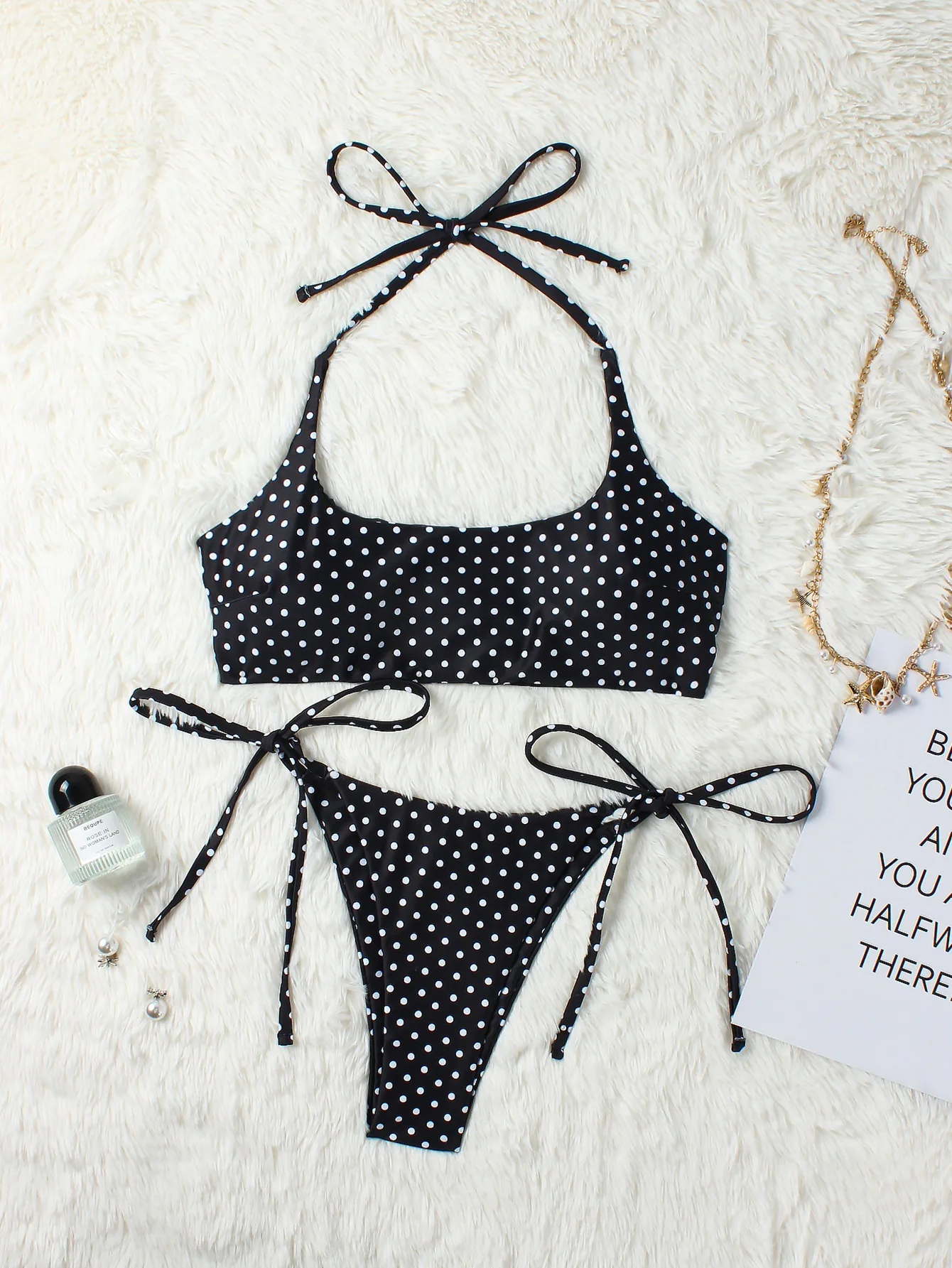 

2026 Polka Dot Print Bikini Sexy Strap Split Swimsuit for Beach Vacation - New Stylish Women's Swimwear