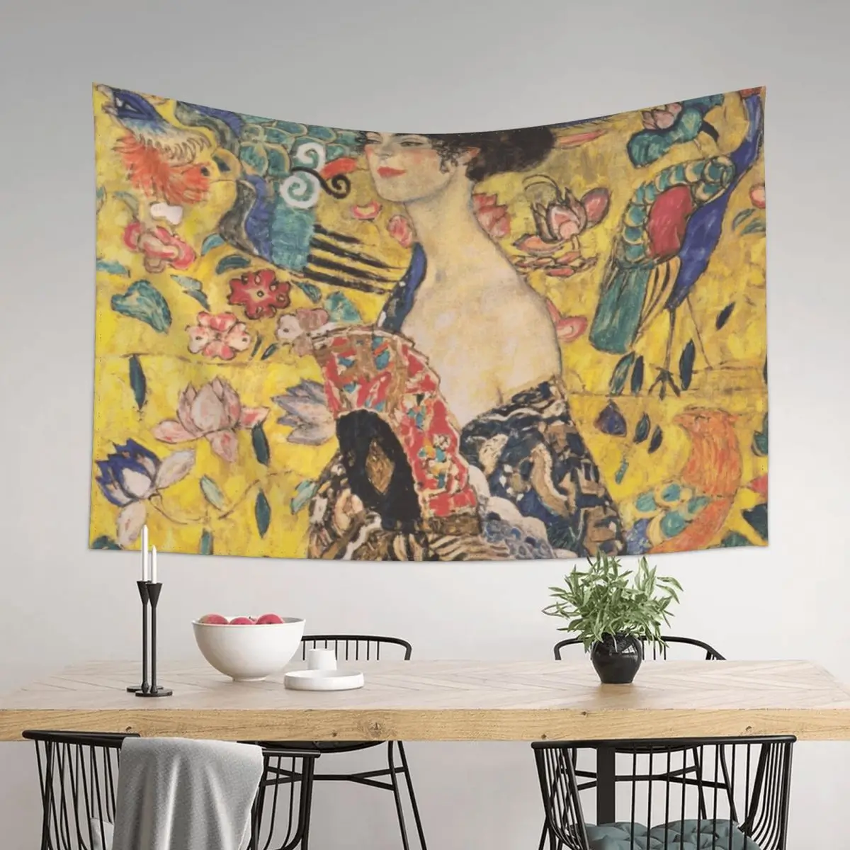

Lady with Fan by Gustav Klimt- Art Nouveau Symbolism Tapestry Art Mural Wall Hanging Wall Bedroom Decorations Tapestry