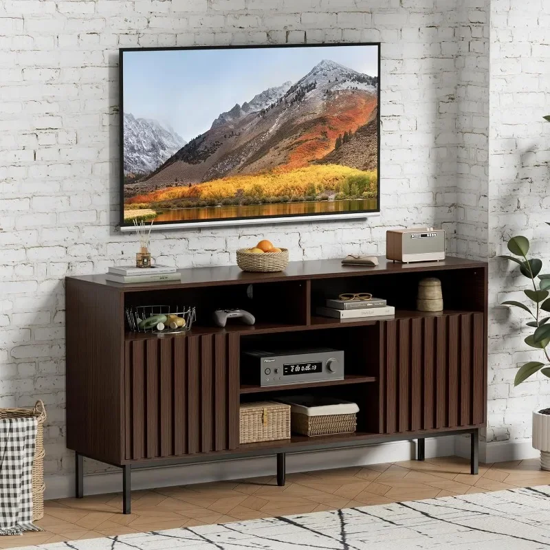 ZHENXIANG-Meuble TV moderne du milieu du siècle, meuble TV en bois naturel, support TV pour chambre à coucher, salon, jusqu'à 50 ", 55", 60/65"