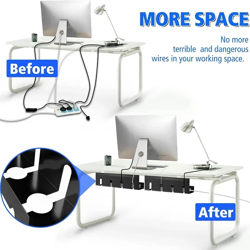 Under Desk Cable Management Cable Winder Tray Under Desk Power Strip Storage Rack Sockets Cord Holder No Drilling Sturdy Basket