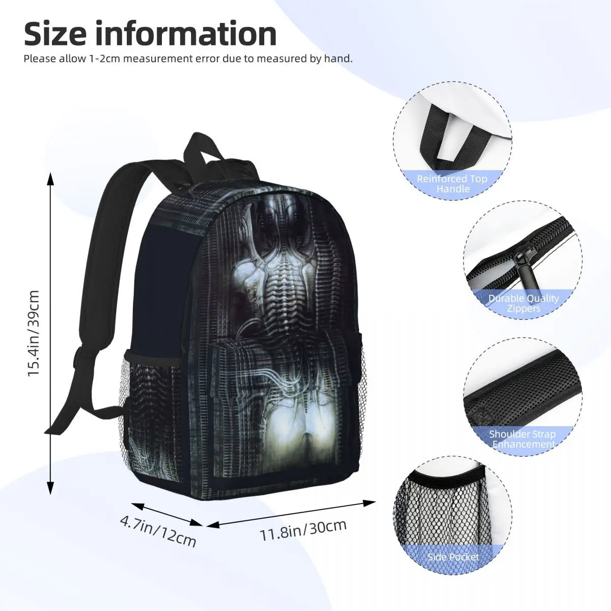 New York City Vi Torso H R Giger Backpack Student Boys Girls BookBag Men Women School Bag Laptop Shoulder Bags