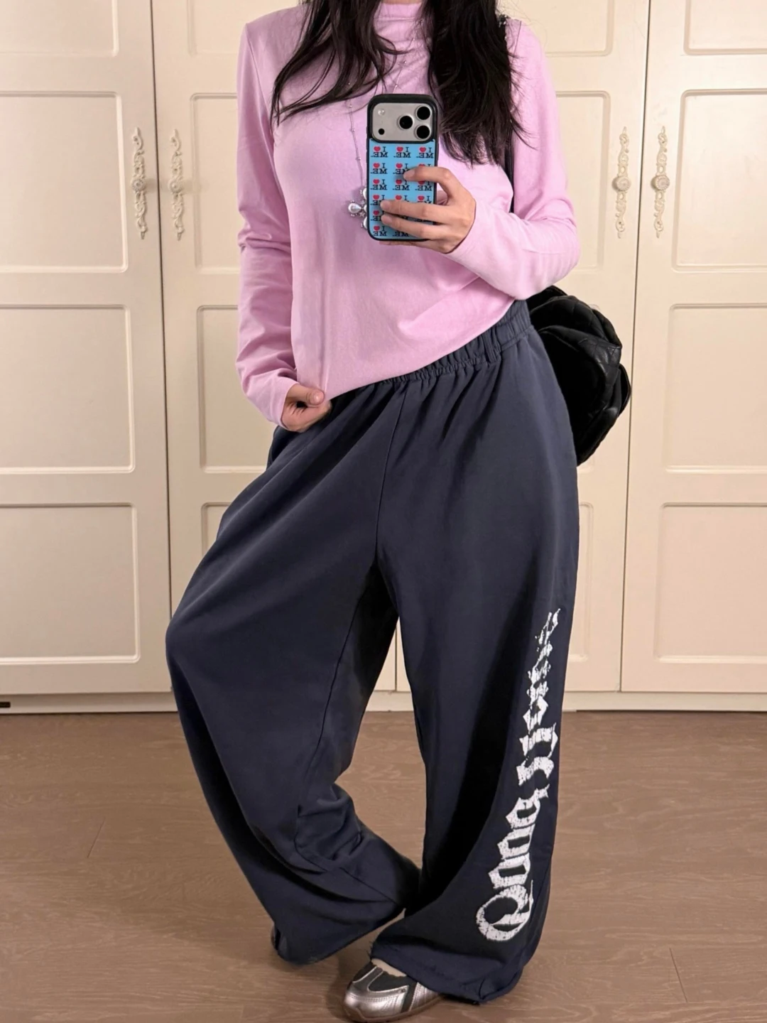 American Style Vintage Rusted Letter Blue Gray Print Casual Pants Women Spring Autumn New Loose Dancing Sports Wide Leg Sweat...