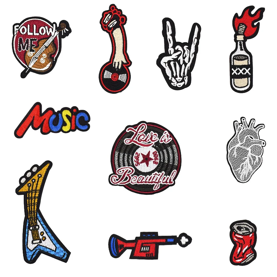 

10PCS Rock Punk Patches for Clothing Embroidered Transfer Patch for Jacket Iron on Applique Patches Sew Accessories for Clothes