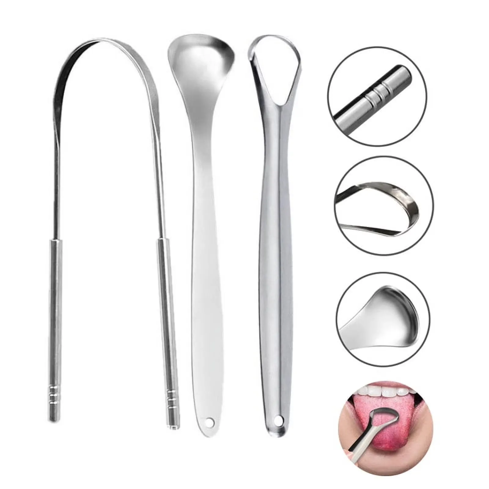Stainless Steel Tongue Scraper, Reusable Oral Cleaning Tool, Portable Tongue Cleaner for Daily Hygiene