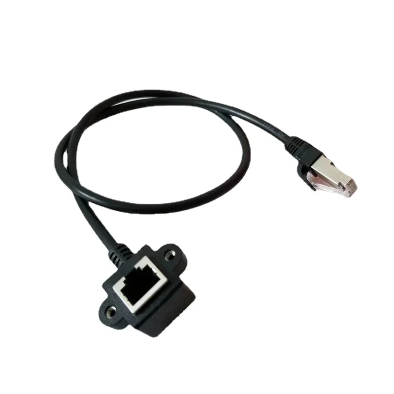 

90 Degree Bending RJ45 Data Extension Cable with Mounting Function Male to Female 60cm Black