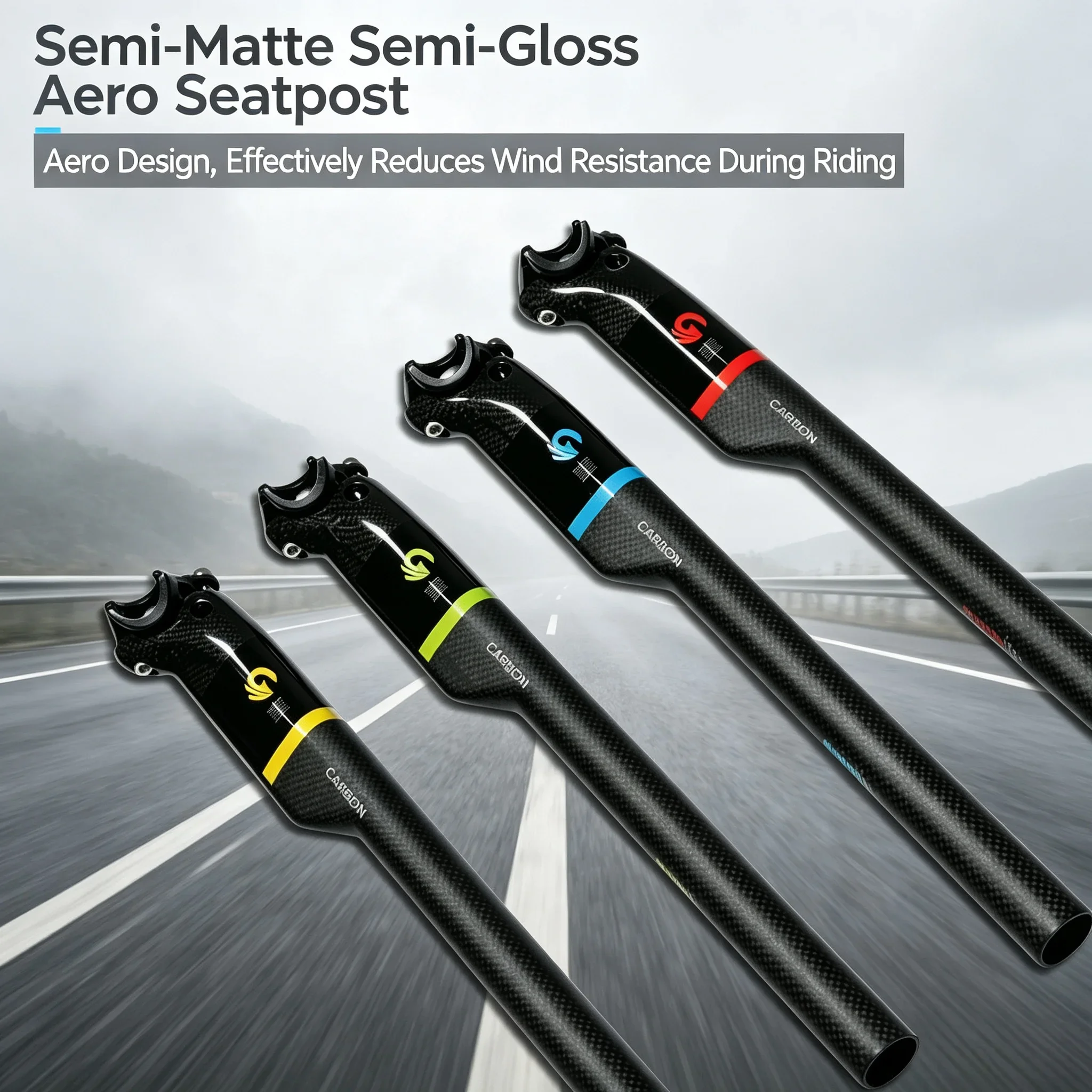 New genuine ASIACOM bright color cut carbon fiber seat tube mountain road bicycle rear wind seat pole