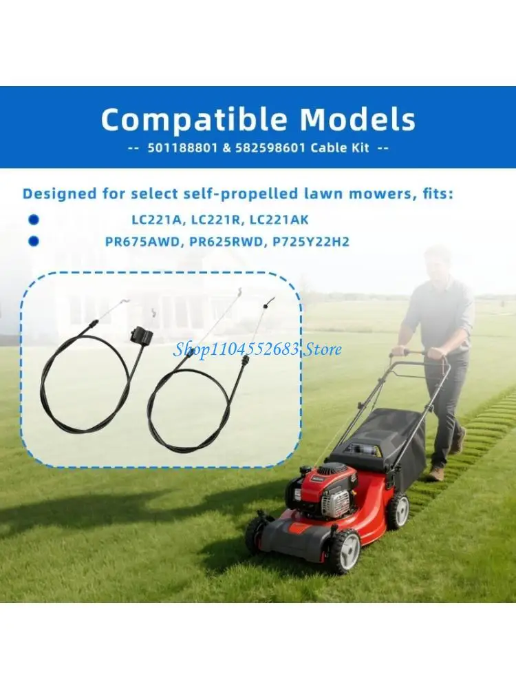 Lawn Mower Cable for Listed Mower Models, Engine Control and Drive Cable Replacement Set, 2 Piece, Approx. 100 Length Reference