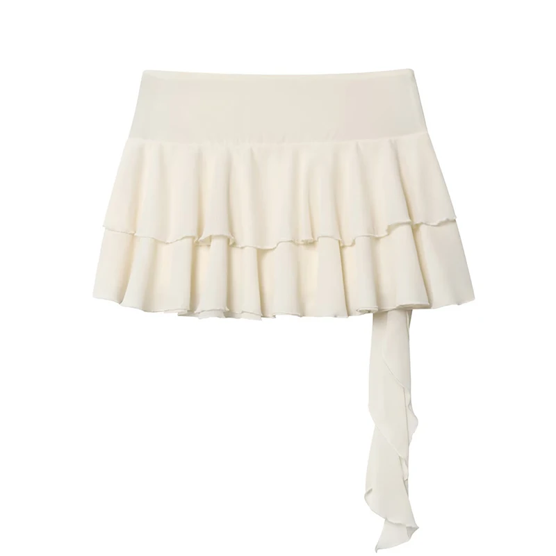 HXAO 水玉ミニスカートショーツ フリルレイヤードスカートパンツ 女性用 フェアリーフリル ベージュ レディーススカート プリーツ ブラウン シフォンスカート