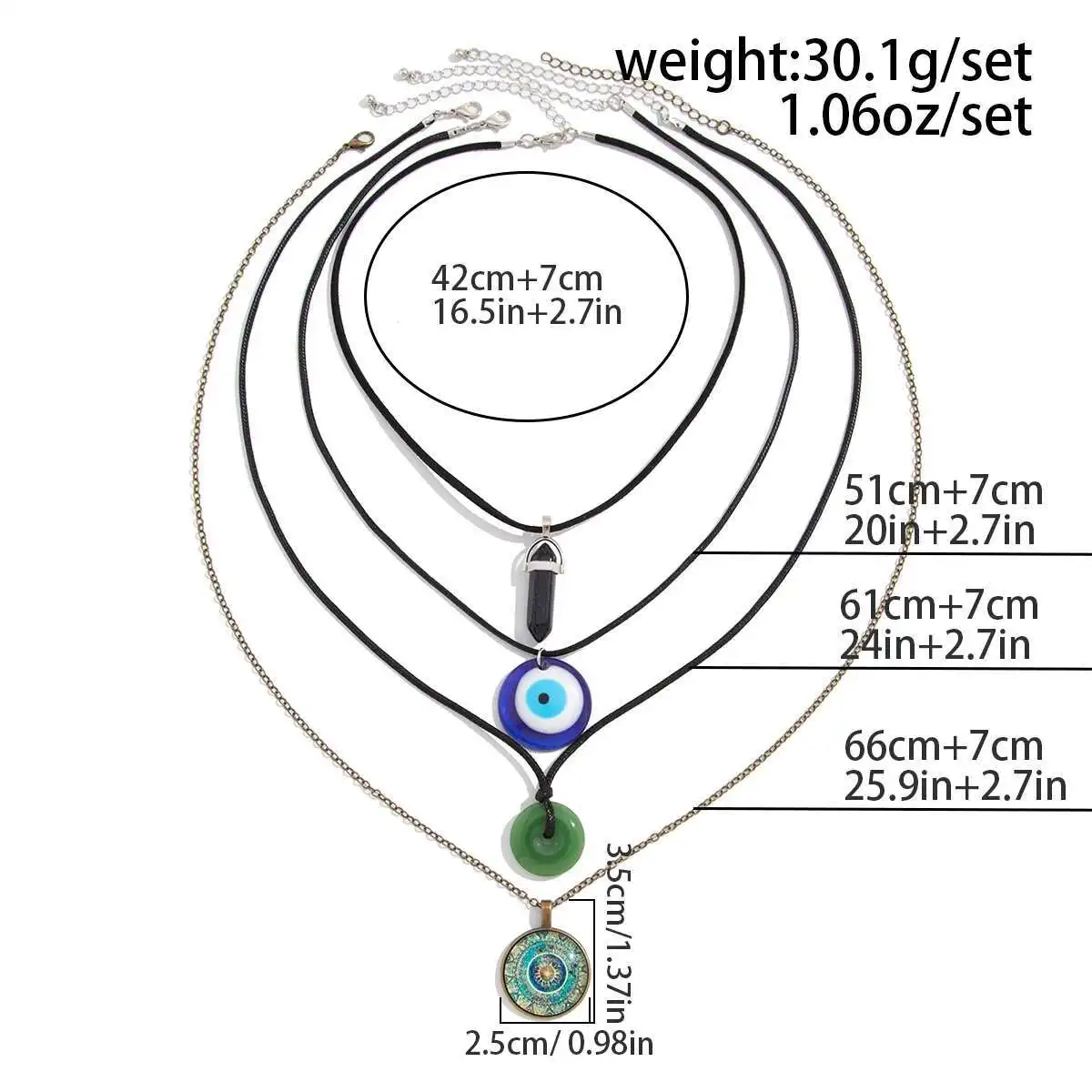 SHIXIN 4Pcs/Set Purple Crystal Peace Buckle Pendant Necklace for Women Retro Blue Eyes Dangle Necklace Leather Rope Chain Choker