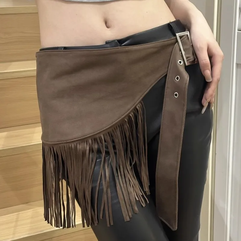 New Retro Gothic Belts Western British Style Sheepskin Velvet Tassel Waist Cover for Women's Deginer Belt Show Off Thin Waist
