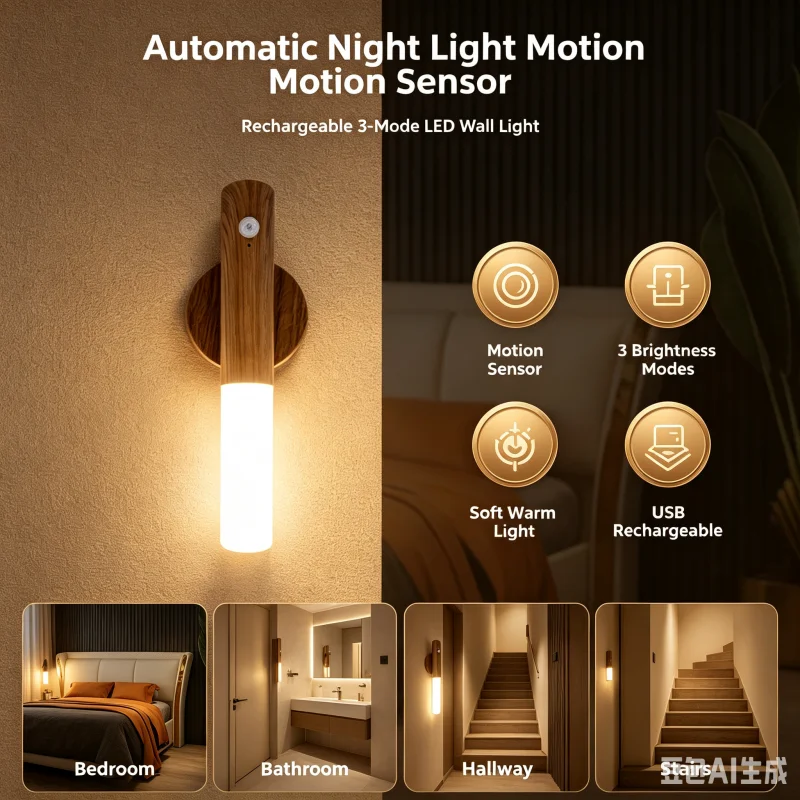 Magnetic LED Night Light Motion Activated Rechargeable Wall Lamp Human Sensor Induction 3 Mode Lighting For Bedroom Bathroom