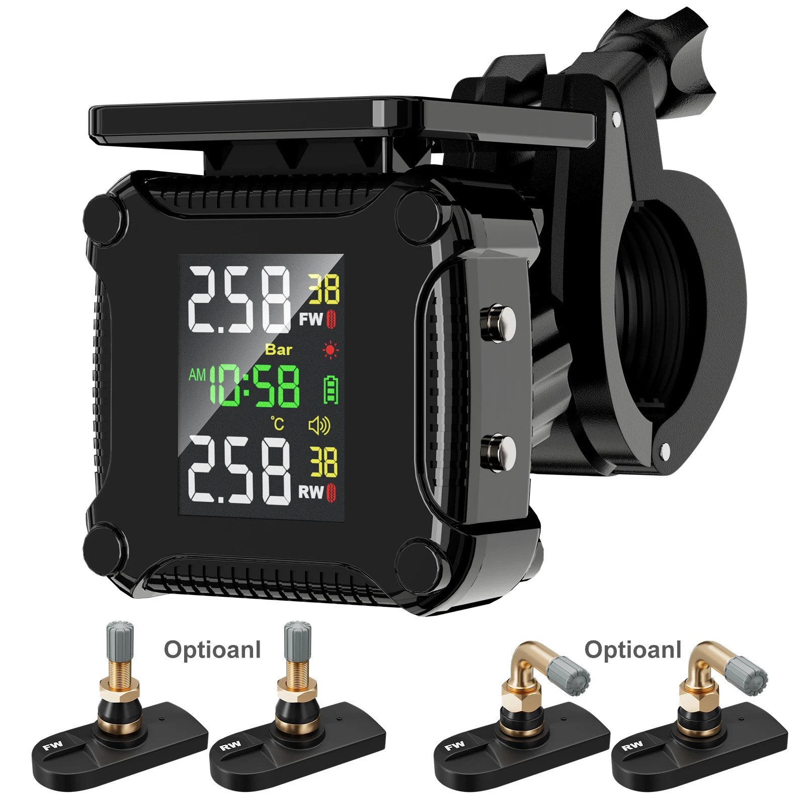 

Motorcycle and Electric Vehicle Tire Pressure Monitor, Wireless Digital Display, Built-In Tpms