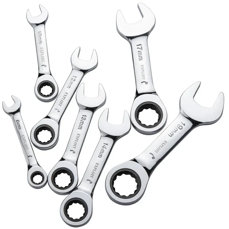 

EXPLOIT 1pcs 6mm-14mm Reversible Stubby Ratcheting Wrench 72 Teeth Box End and OpenSocket Spanner Repair Tools Easy To Carry