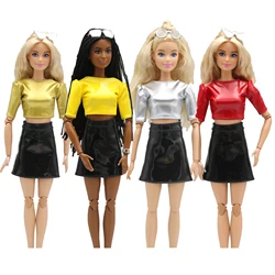 New 30cm 1/6  Glossy Top shirt  PU leather Dress Daily Wear Accessories Clothes for Barbies doll