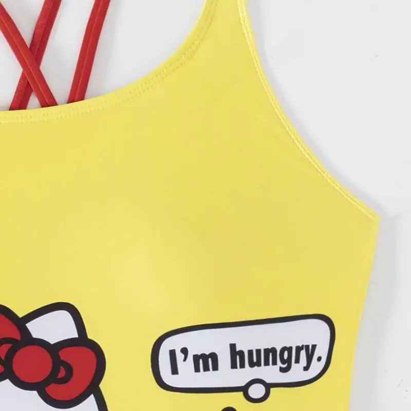 Sanrio Girl Bikini de una pieza Hello Kitty nuevo estilo traje de baño competitivo moda sin mangas cubierta del vientre playa traje de baño triangular