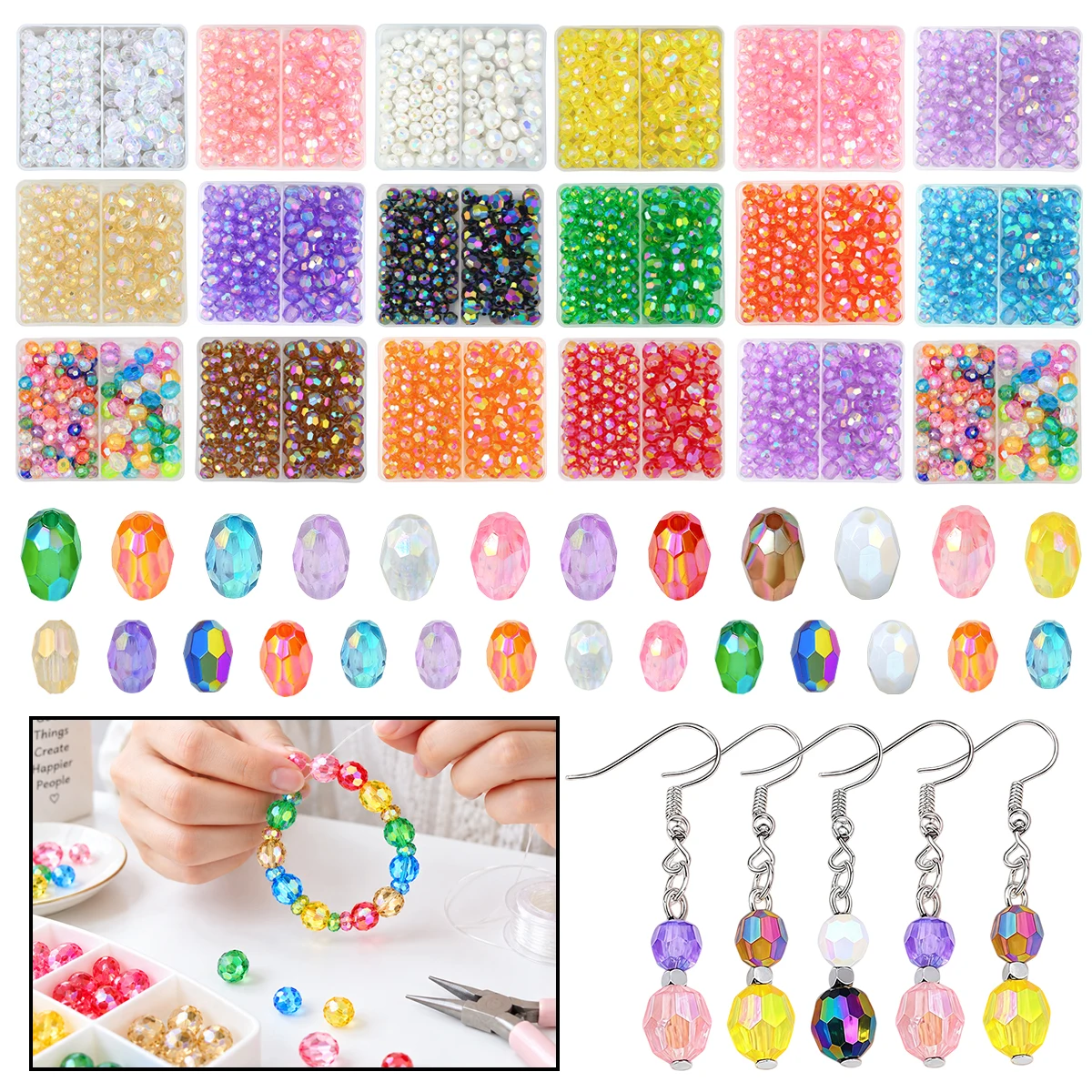 6+8mm About 150pcs Acrylic Faceted Beads Double Grid Storage Box Set Loose Beads for DIY Bracelet Necklace Jewelry Making