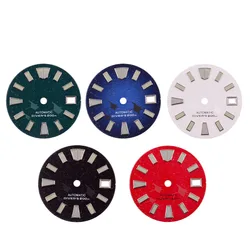 29MM Green Luminous Black/Blue/Green/White/Red Watch Dial Fit NH35 NH36 Movement Parts fit 3 o'clock crown 3.8 o'clock crown