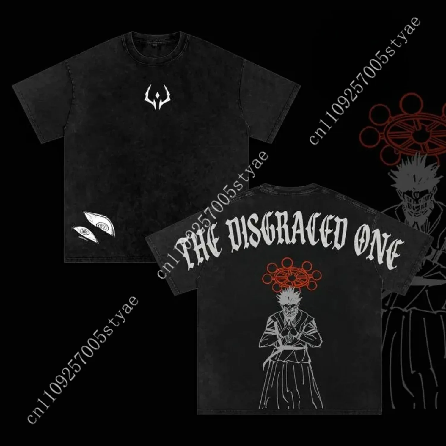 Sukuna The Disgraced One T Shirt  Men Acid Wash Mahoraga Wheel Anime Graphic Streetwear Shinjuku Showdown Tee
