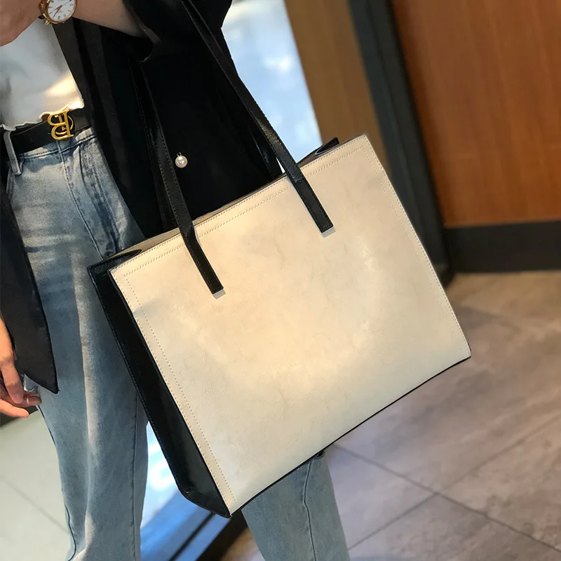 Luxury woman minimalism shoulder bag large capacity square fashion tote bag korean Fashionable Handbag cowhide underarm bags