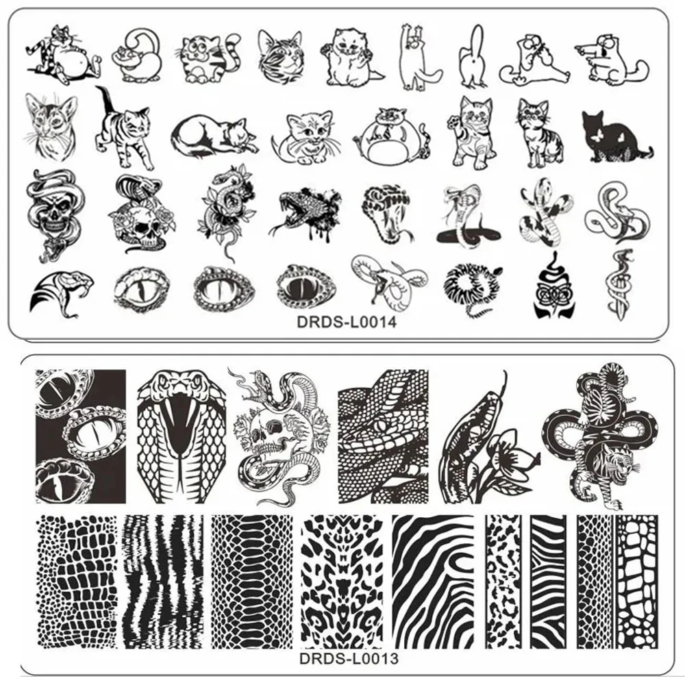 Snake Leopard Nail Stamping Plate English Letter Love Heart Leaves Flowers Design Printing Plates Nails Art Stencil Stamp Tools