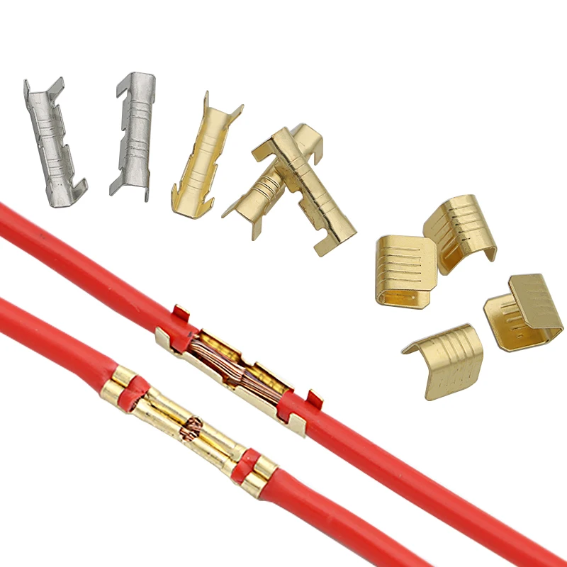 100Pcs U Shape Copper Terminals DJ454A/B/C 453 452 459 Non-Insulated Crimp Connectors for Car Motorcycle Cable Wire Butt Splice