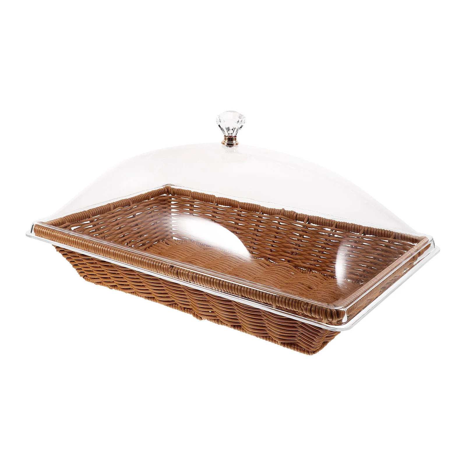 

1 set Food Storage Basket With Clear Lid Woven Design For Bread Fruit Vegetables Kitchen Pantry Organization Egg Holder