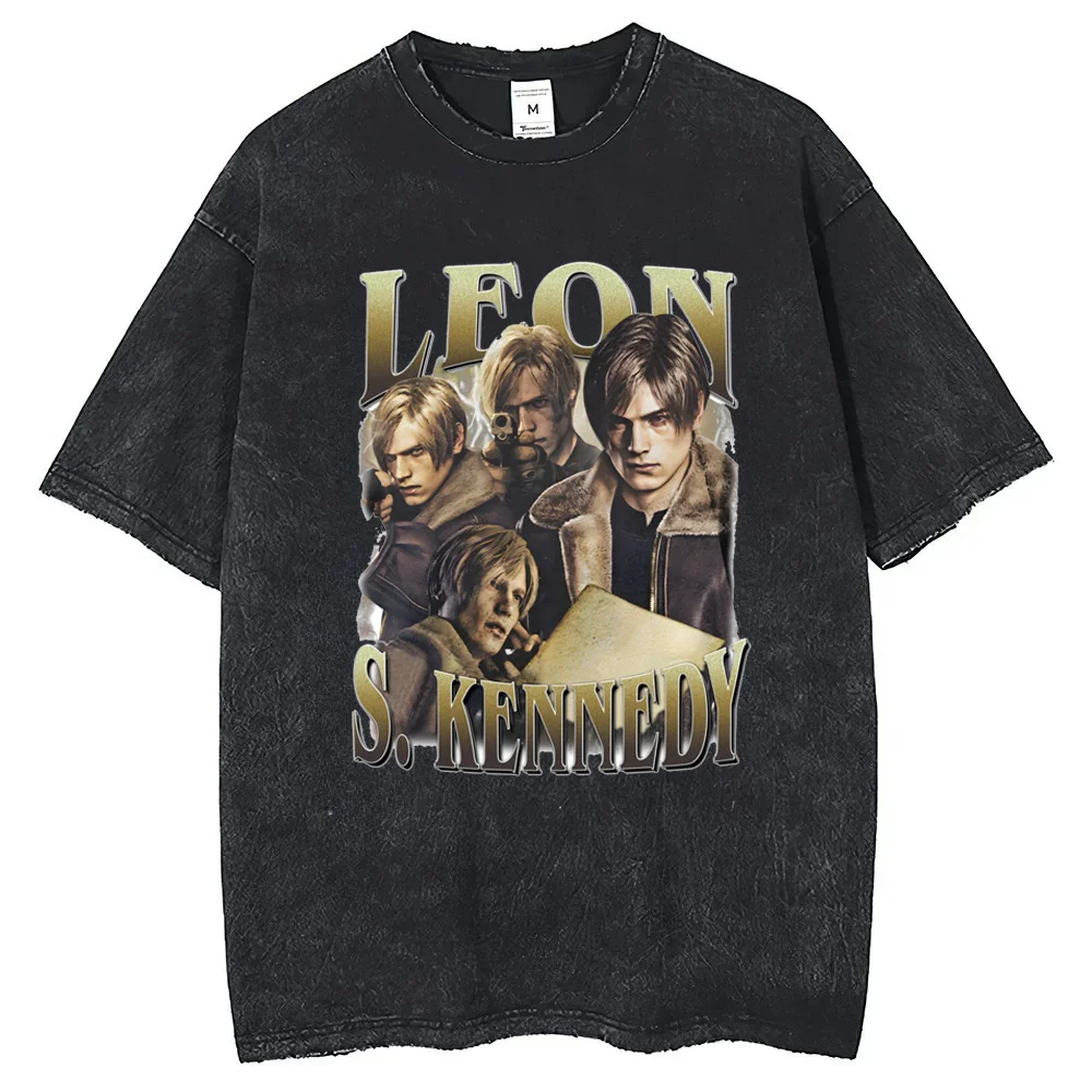 Leon Kennedy cotton top tees female Retro Digital anime aesthetic Graphic tshirt Vintage 2000s kawaii harajuku 2000s Digital