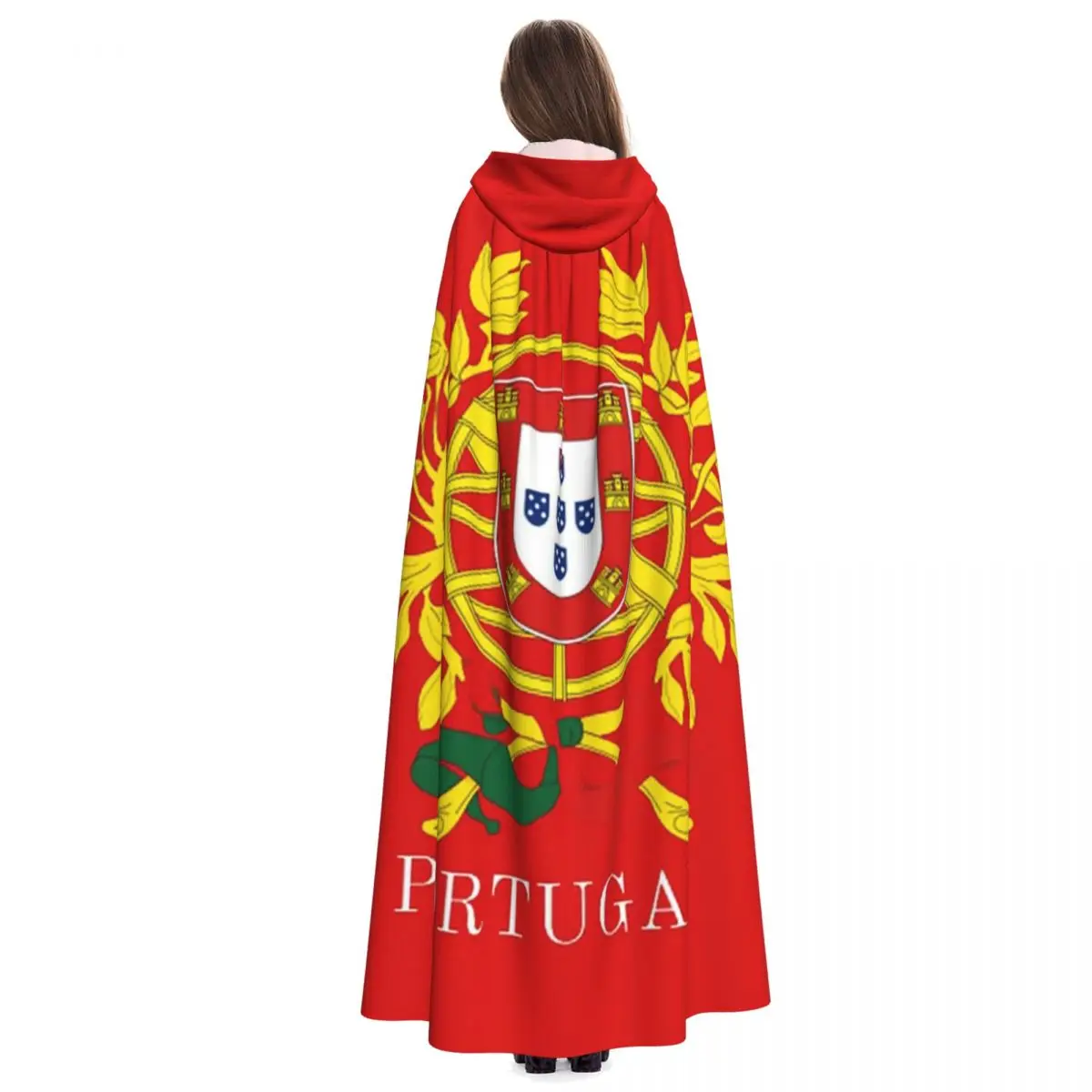Flag Of Portugal Long Hooded Cloak Witch Medieval Costume Cosplay Cape HalloweenVampire Adult Unisex - view 2