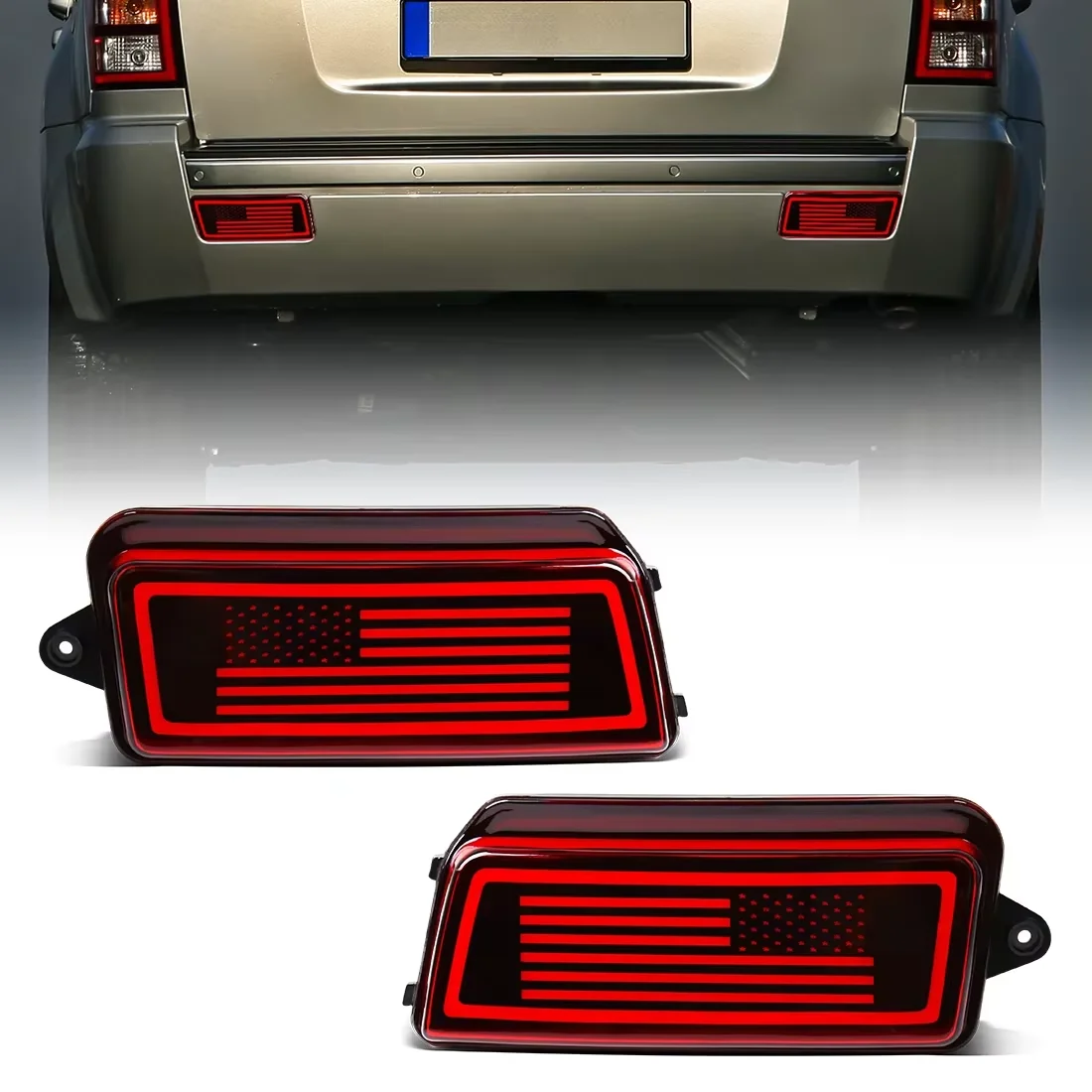 LED Car Rear Bumper Reflector Lights For Jeep Grand Cherokee 2005 2006 2007 2008 2009 Rear Sequential Turn Signal Brake Lamp 12V