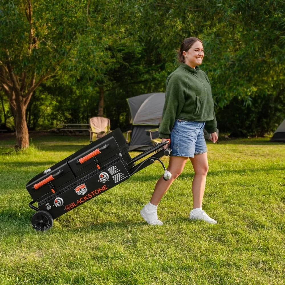1550 On The Go Combo dengan Roda, Kaki, Kap & Rak Samping, Grill Panggangan BBQ Portabel Tugas Berat dengan Permukaan Datar untuk Dapur