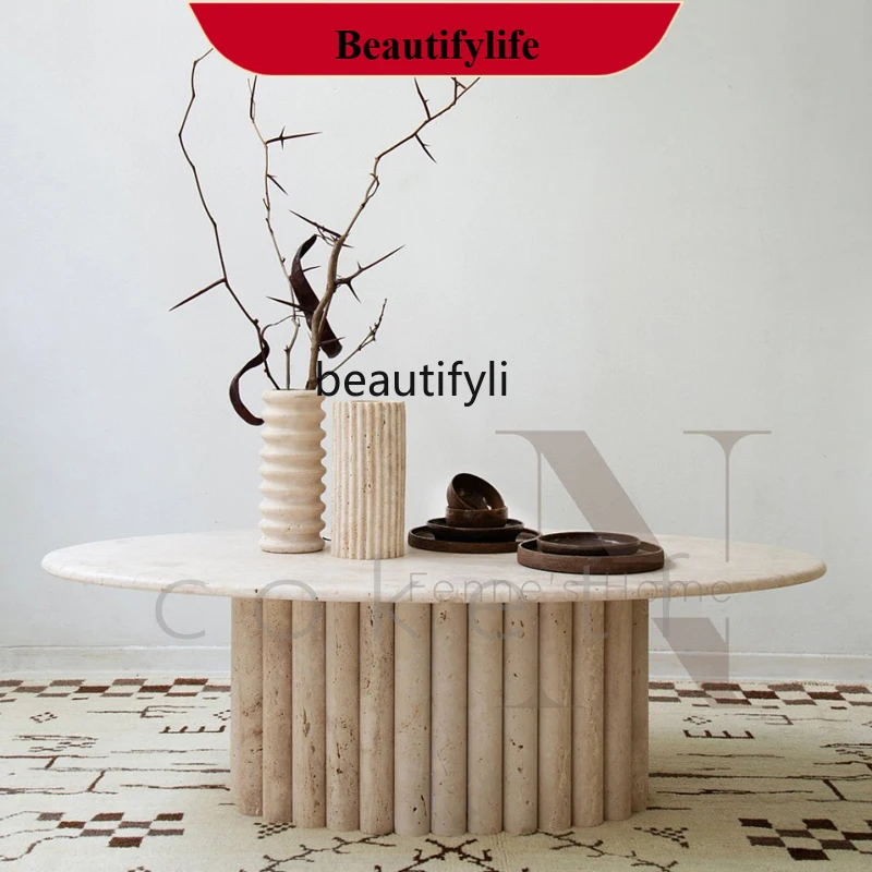 

Natural Roman Cave Stone Oval Marble Coffee Table Designer Coffee Table G1218