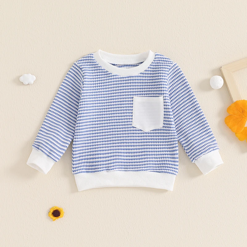 Baby Long Sleeve Sweatshirt Cotton Boy Girl Fashion Striped Print Pullover Loose Tops Clothes