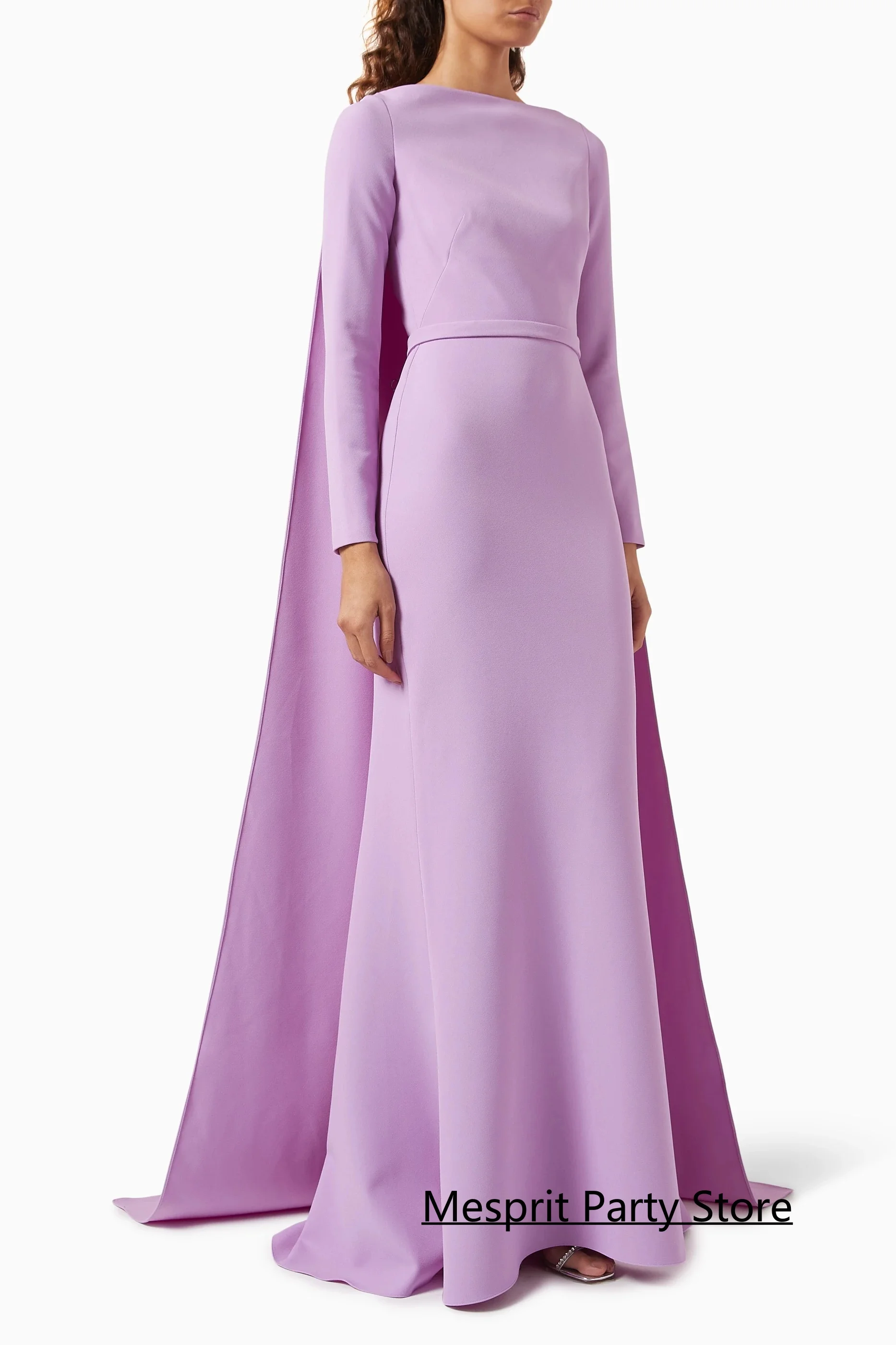 Simple Arab Evening Dress with Cape Customized Boat Neck Long Sleeves Mermaid Party Gown Woman Arabian Prom Dresses