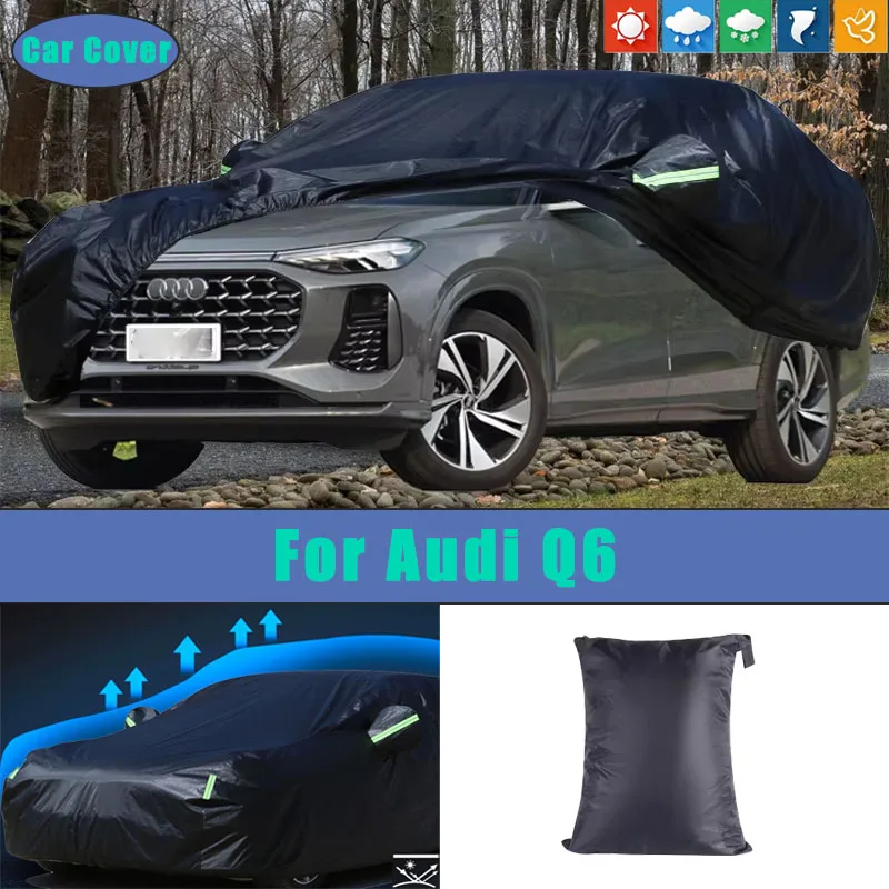 

For Audi Q6 Black Car Covers Outdoor Waterproof Dustproof Sun Rain Snow Protection Thick Oxford Cloth Full Outer Cover