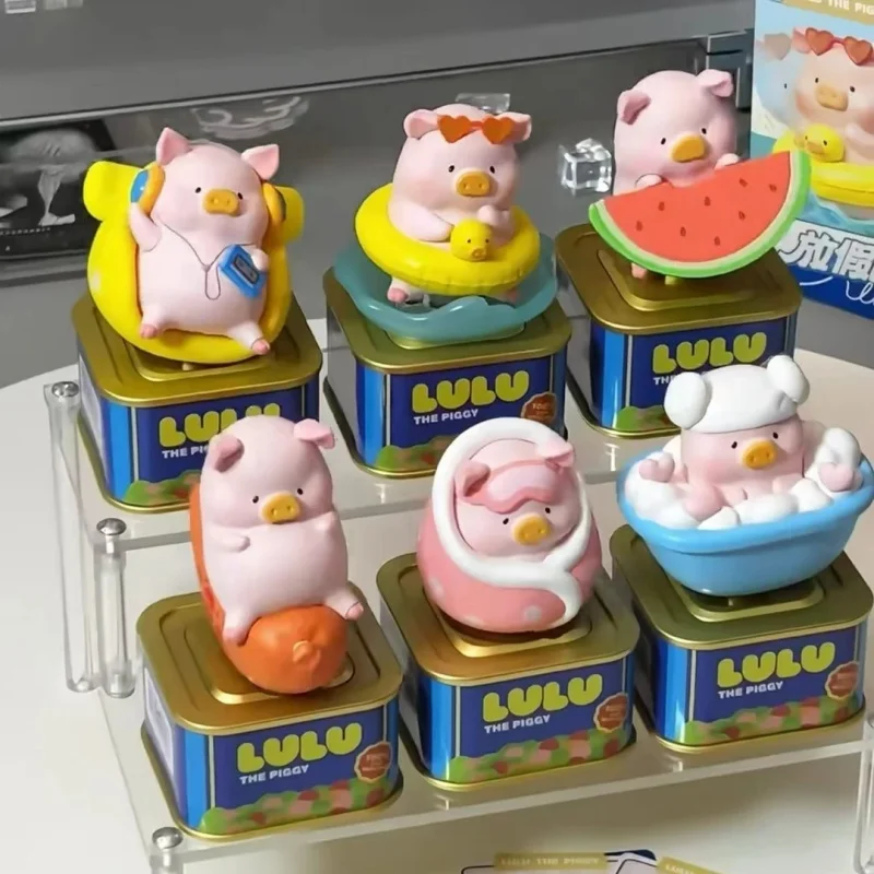 Figurines floquées Lulu The Piggy Vacation Lulu Series, boîte mystère, figurines mignonnes, décoration de bureau, objets de collection, cadeaux d'anniversaire, jouet