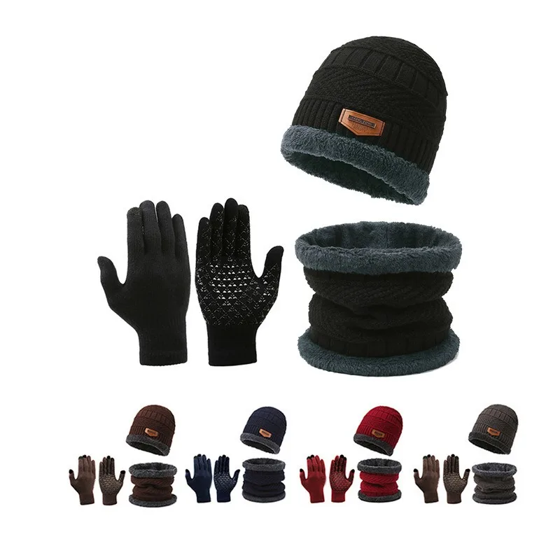 Knitted Warm 3Pc/Set Suitable for Outdoor Travel in Winterdaily Commutingtouch Screenanti Slipmen's Essential Set Keeping Warm