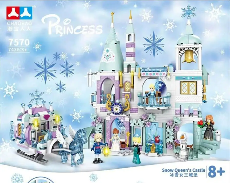 Friends Princess Luxury Ice Castles Playground House Movies Winter Snow Horse Figures Building Blocks Set Toy For Girls Diy Gift